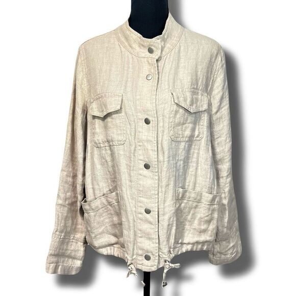 C&C California Linen Button Front Shacket Shirt Jacket Oatmeal Beige Size Med - Picture 2 of 10